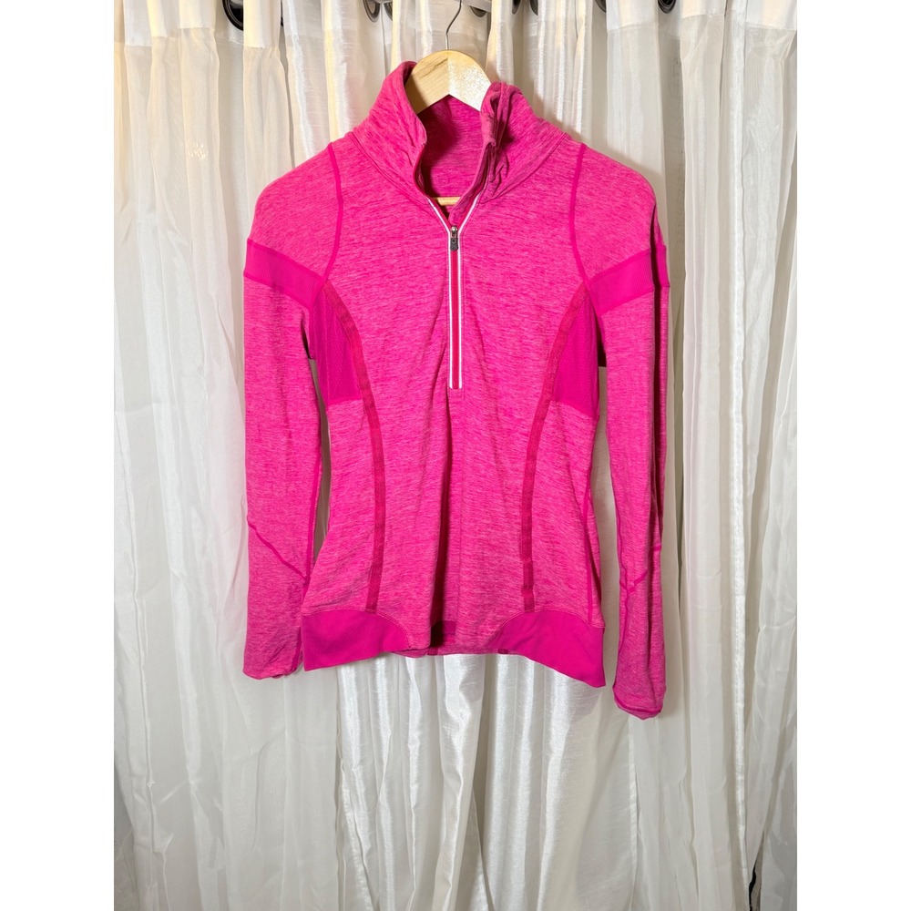 Lululemon 1/2 Zip Pullover Womens 10 Pink Heathered Mock Neck Thumbhole Top